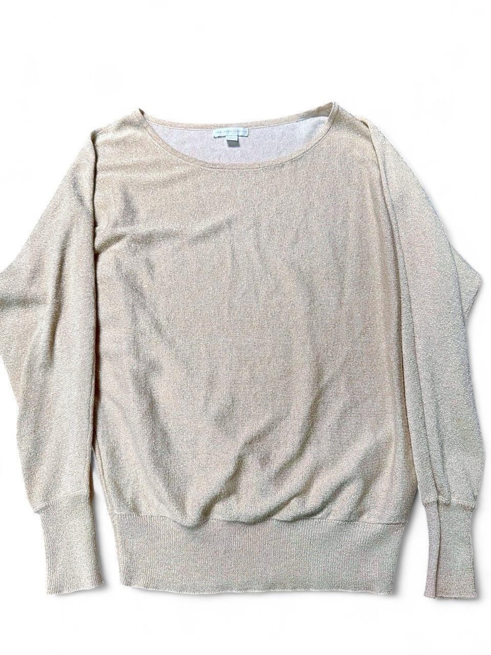 Metallic Gold Cream Lightweight Boatneck Sweater -  Women